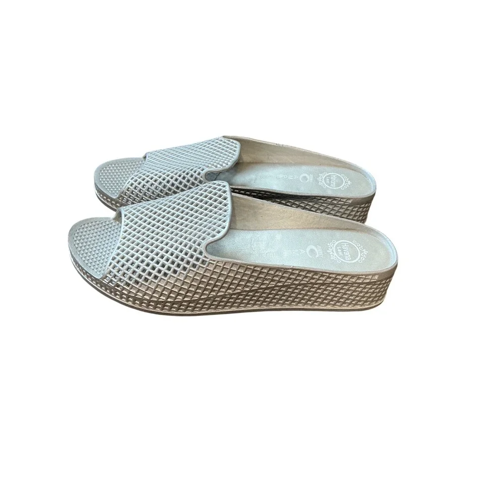 Jeffrey Campbell Havana Last Silver Metallic Lattice Platform Slide Sandals 10